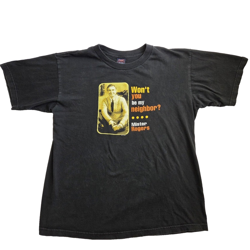 VINTAGE Mr Rogers Neighborhood Shirt‎ Mens Large Black Y2K 2002 Beautiful Day